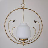Swedish Modern Round Brass and Glass Pendant