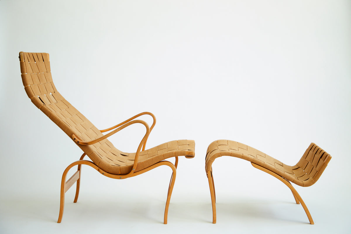 1940 s Pernilla Lounge Chair and Ottoman by Bruno Mathsson Studio Nordic