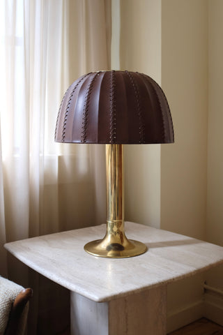 Leather and Brass Table Lamp by Hans-Agne Jakobsson