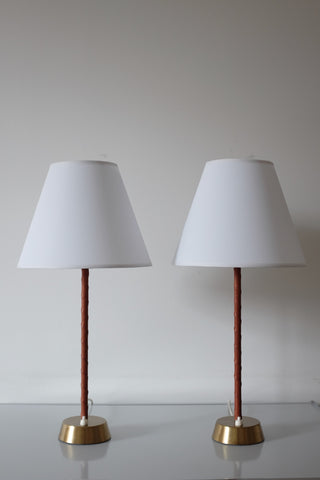 Pair of Leather and Brass Table Lamps