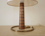 Wood and Brass Swedish Mid-century Table Lamp