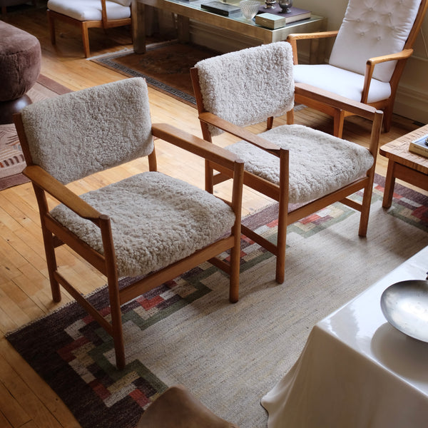 1960's Pair of Sheepskin Armchairs by Alf Svensson, Bjästa