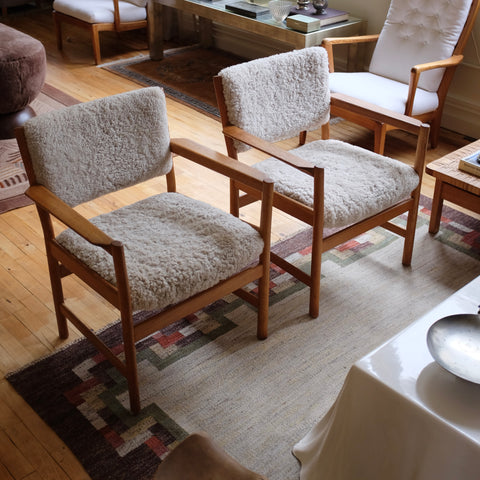 Pair of Sheepskin Armchairs by Alf Svensson