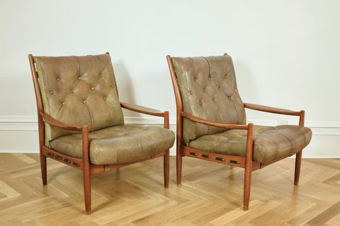Pair of 1960's Läckö Leather Armchairs by Ingemar Thillmark