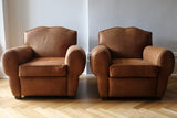 Pair of Art Deco French Leather Club Chairs