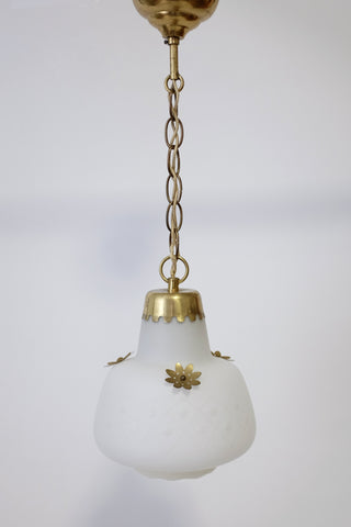1950s Brass and Opaline Glass Pendant